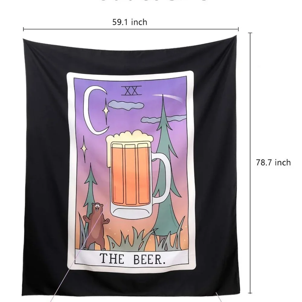 The BEER Tarot Card Wall Decor Tapestry Witty Fun Dorm Wall Decor NEW
